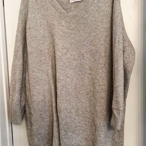 Gray V-Neck Women's Sweater Dress